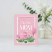 かわいいピンクのチューリップと白ハートの母の日 シーズンポストカード (スタンド正面)
