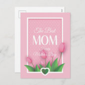 かわいいピンクのチューリップと白ハートの母の日 シーズンポストカード (正面/裏面)