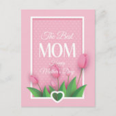 かわいいピンクのチューリップと白ハートの母の日 シーズンポストカード (正面)