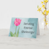 かわいいピンクのチューリップの花のアート イースターカード カード (黄色い花)