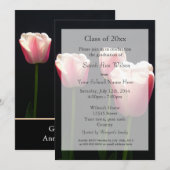 かわいいピンクのチューリップの花の卒業おめでとうの発表です 招待状 (正面/裏面)