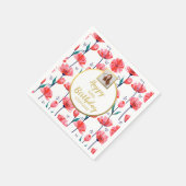 かわいいピンクのチューリップ、カスタム写真テキスト、誕生日 スタンダードカクテルナプキン (角)