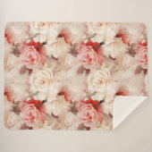 かわいいピンクのチーククリームローズ フローラル シェルパブランケット (正面(横))