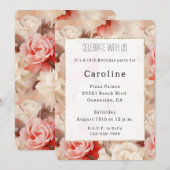 かわいいピンクのチーククリーム ローズ フローラル バースデー 招待状 (正面/裏面)