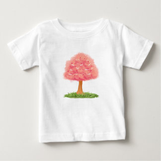 "かわいいピンクのツリーイラストレーション – 水彩自然A ベビーTシャツ