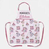 かわいいピンクのティーカップキャンディカップケーキパターンキッチン エプロン (正面)