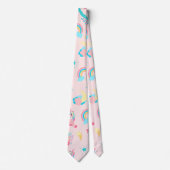 かわいいピンクのティール(緑がかった色)ユニコーンレインボーフローラスターズ ネクタイ (正面)