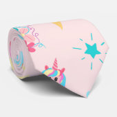 かわいいピンクのティール(緑がかった色)ユニコーンレインボーフローラスターズ ネクタイ (ロール)
