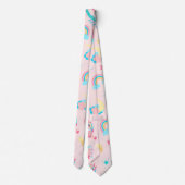 かわいいピンクのティール(緑がかった色)ユニコーンレインボーフローラスターズ ネクタイ (裏面)