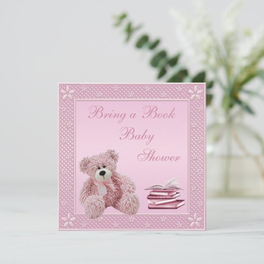 かわいいピンクのテディが本の赤ちゃんシャワーを持参 招待状 (スタンド正面)