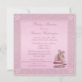 かわいいピンクのテディが本の赤ちゃんシャワーを持参 招待状 (裏面)