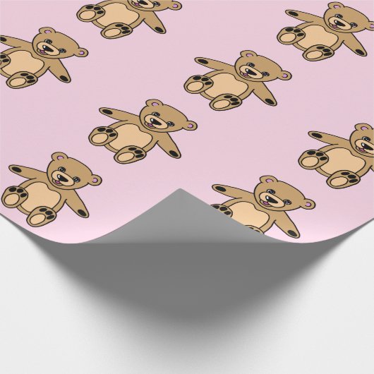 かわいいピンクのテディベアの女の子のパターン ラッピングペーパー (角)