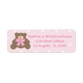 かわいいピンクのテディベアの女の子ベビーシャワー ラベル (正面)