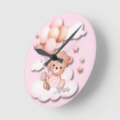 かわいいピンクのテディベアの幼児用壁掛け時計 ラウンド壁時計 (傾斜)