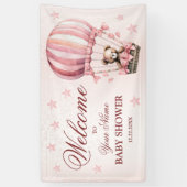 かわいいピンクのテディベア気球パーティへようこそ 横断幕 (縦)