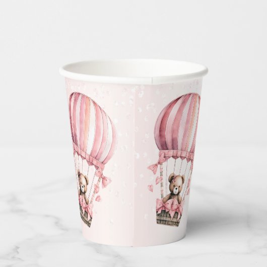 かわいいピンクのテディベア気球パーティー 紙コップ (右)