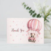 かわいいピンクのテディベア熱い空気気球きれい サンキューカード (スタンド正面)