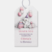 かわいいピンクのテディベア 1歳の誕生日ありがとうございます ギフトタグ (正面)