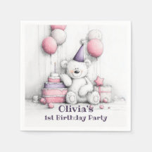 かわいいピンクのテディベア 1歳の誕生日パーティー