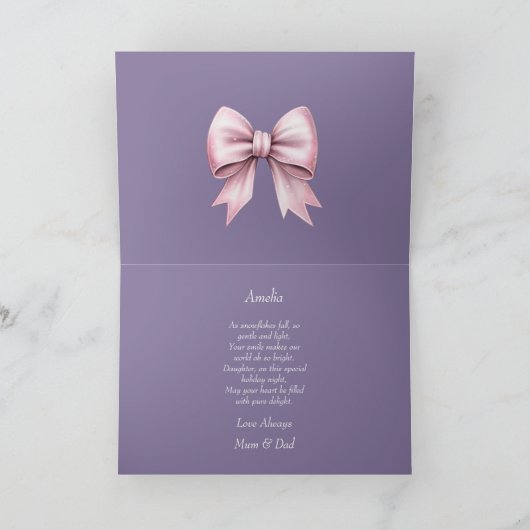 かわいいピンクのテディ娘クリスマスカード サンキューカード (内部)