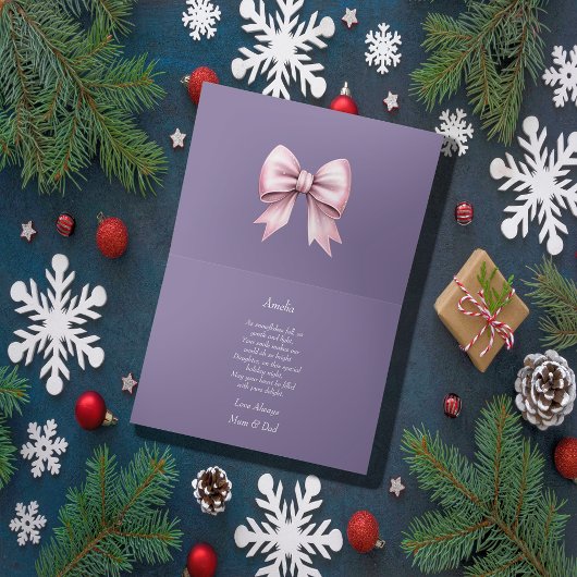 かわいいピンクのテディ娘クリスマスカード サンキューカード