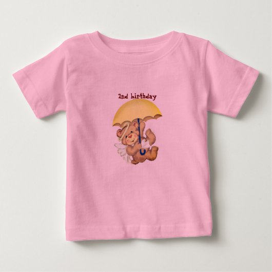 かわいいピンクのテディTシャツ ベビーTシャツ (正面)