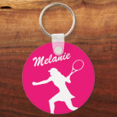 かわいいピンクのテニスのシルエットキーチェーン女の子 キーホルダー (正面)