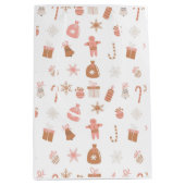 かわいいピンクのテーマのクリスマス ミディアムペーパーバッグ (正面)