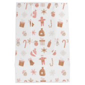 かわいいピンクのテーマのクリスマス ミディアムペーパーバッグ (裏面)