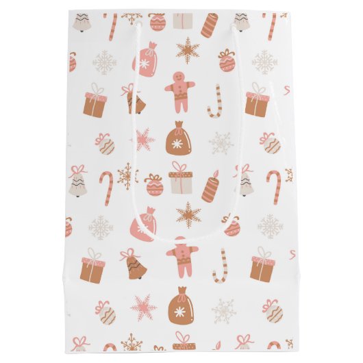 かわいいピンクのテーマのクリスマス ミディアムペーパーバッグ (裏面)