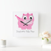 かわいいピンクのディノかわいい漫画 スクエア壁時計 (ホーム)