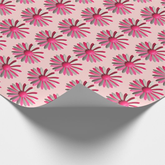 かわいいピンクのデイジーの花のピン 春 夏 ガーデン ラッピングペーパー (角)