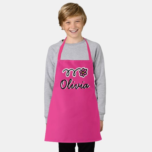 かわいいピンクのデイジーフラワーキッドのベーキングエプロン エプロン (着用した状態)