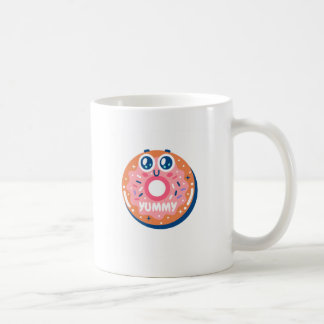 かわいいピンクのトッピングがかかった美味しそうなドーナツのかわいいキャラクター コーヒーマグカップ