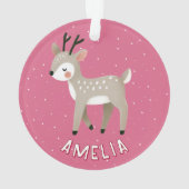 かわいいピンクのトナカイ 子供の名前 クリスマス オーナメント (裏面)