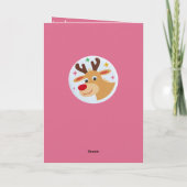 かわいいピンクのトナカイ 子供の名前 メリークリスマス カード (裏面)