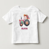 かわいいピンクのトラクターの女の子 名入れ トドラーTシャツ (正面)