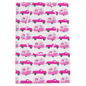 かわいいピンクのトラック&トレーラーRV冒険 ミディアムペーパーバッグ (正面)