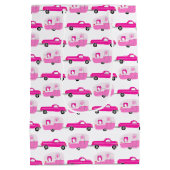 かわいいピンクのトラック&トレーラーRV冒険 ミディアムペーパーバッグ (裏面)