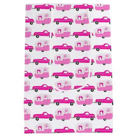 かわいいピンクのトラック&トレーラーRV冒険 ミディアムペーパーバッグ (裏面)