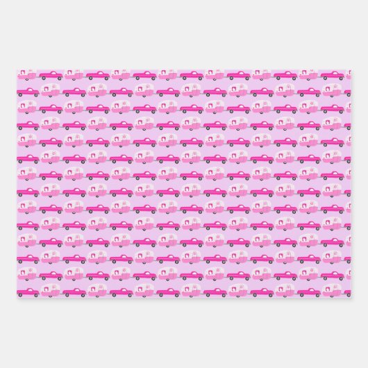 かわいいピンクのトラック&トレーラーRV冒険 ラッピングペーパーシート (正面)
