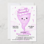 かわいいピンクのトルネードをテーマにした4th誕生日キッズパーティー 招待状 (正面)