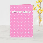 かわいいピンクのドットの女の子 カード (黄色い花)
