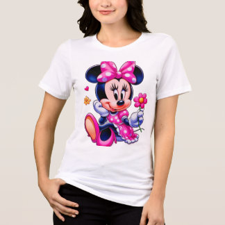 かわいいピンクのドット・キャラクターマウス – レディースTシャツ トライブレンドＴシャツ