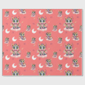 かわいいピンクのドラゴンパターン ラッピングペーパー (フラット)
