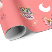 かわいいピンクのドラゴンパターン ラッピングペーパー (ロールコーナー)