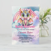 かわいいピンクのドラゴンベビーガールベビーシャワー 招待状 (スタンド正面)