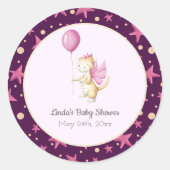かわいいピンクのドラゴンベビーシャワー ラウンドシール (正面)