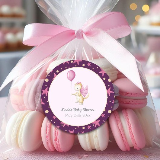 かわいいピンクのドラゴンベビーシャワー ラウンドシール