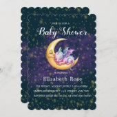 かわいいピンクのドラゴン銀河系ガールベビーシャワー 招待状 (正面/裏面)